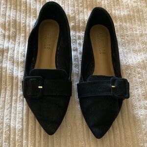 Journee Collection Black Suede Pointed Loafers with Buckle